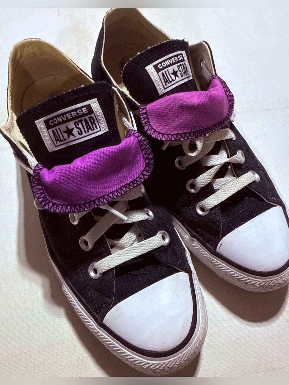 Converse All Star Black Canvas Sneakers with Purple Tongue Accent - Picture 7 of 12